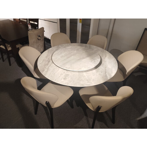 Top Rd Marble Dining Table + Dining Chairs